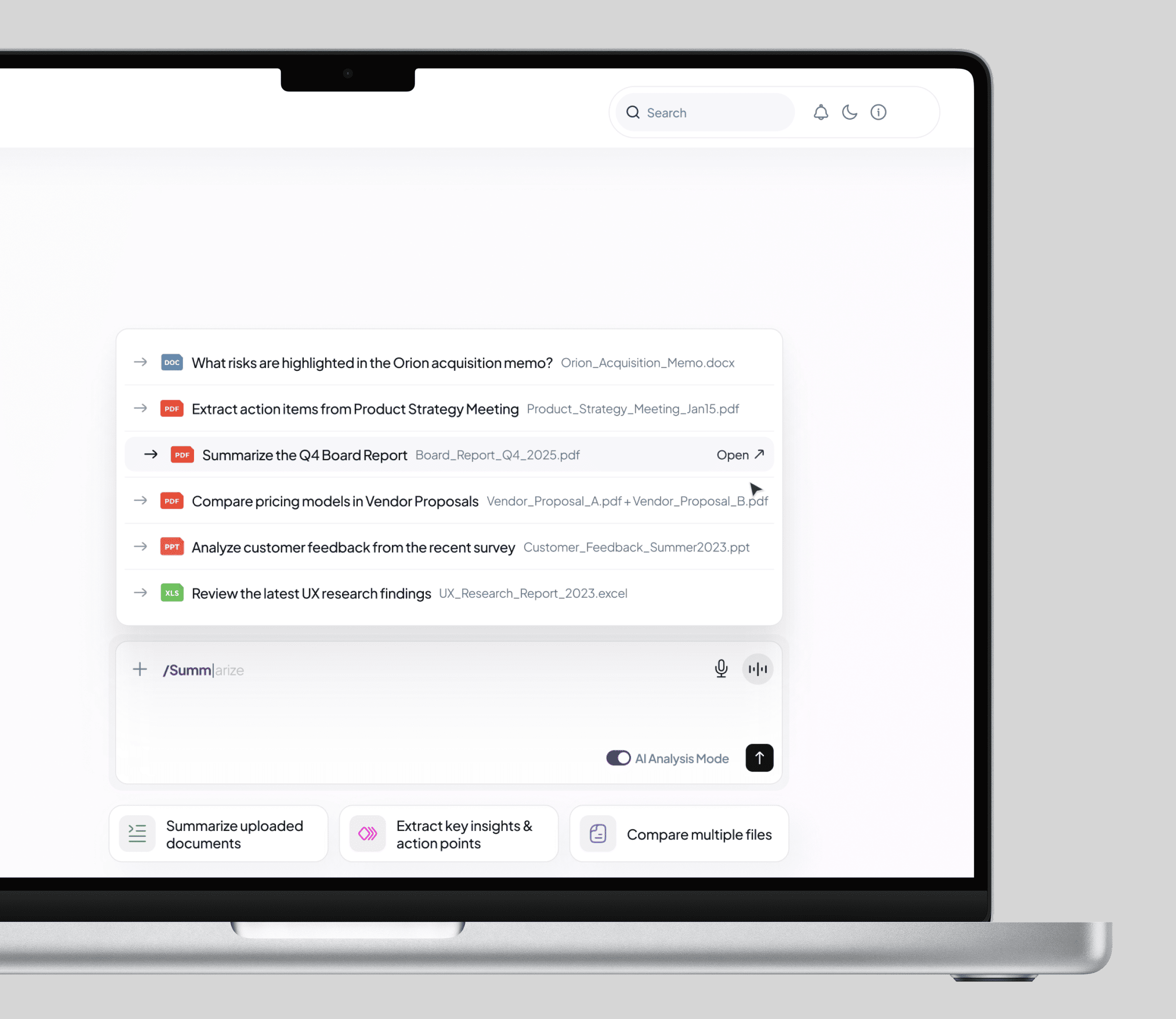 Laptop showing a private equity CRM with an AI agent panel answering deal and pipeline questions from live CRM data