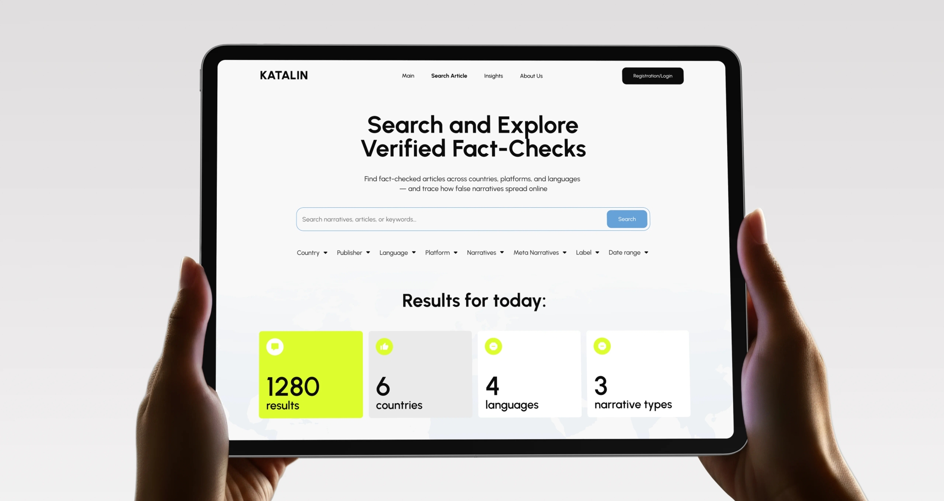 Education technology platform search dashboard shown on a tablet