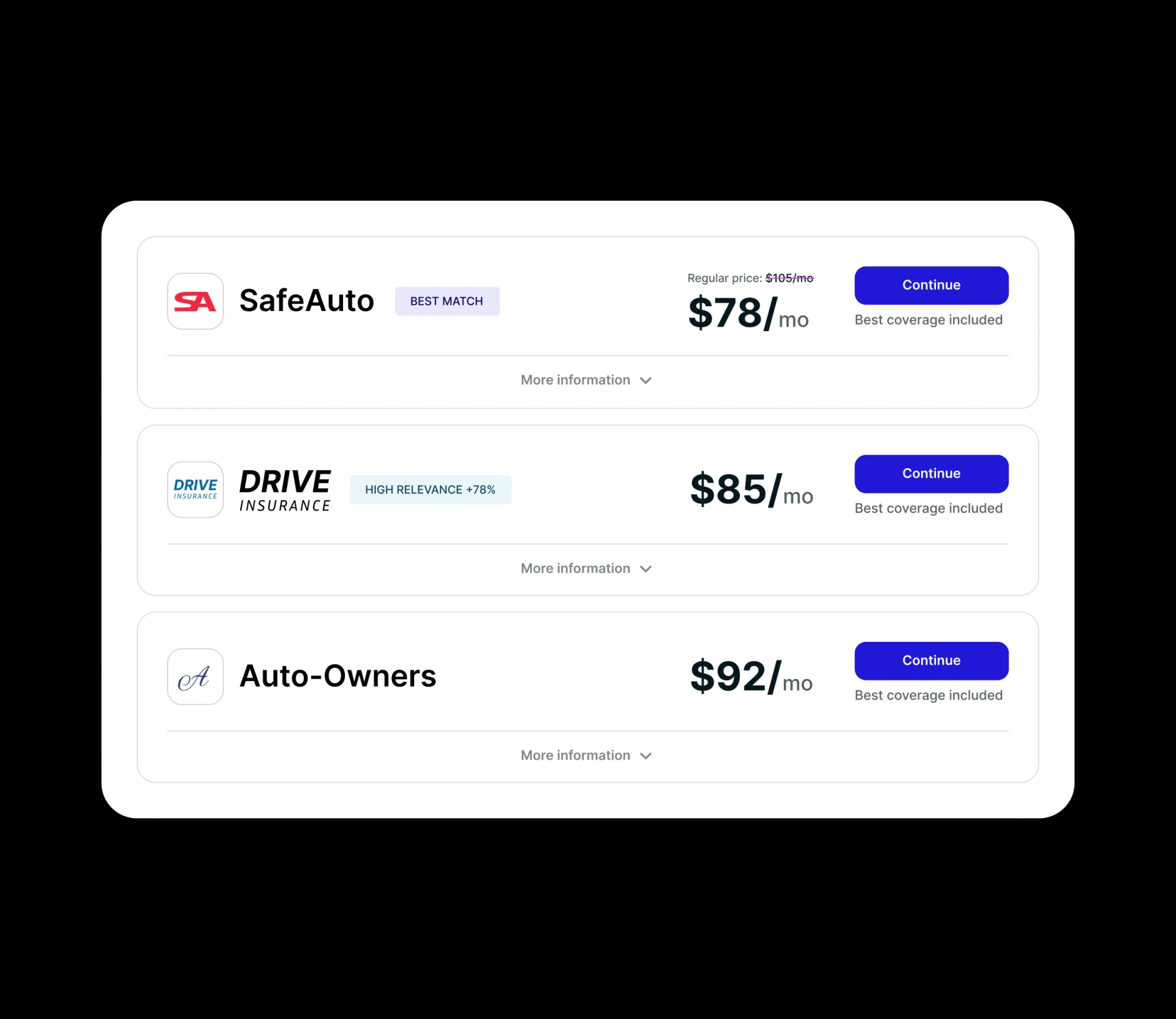 Insurance offer listings optimized for revenue across multiple providers