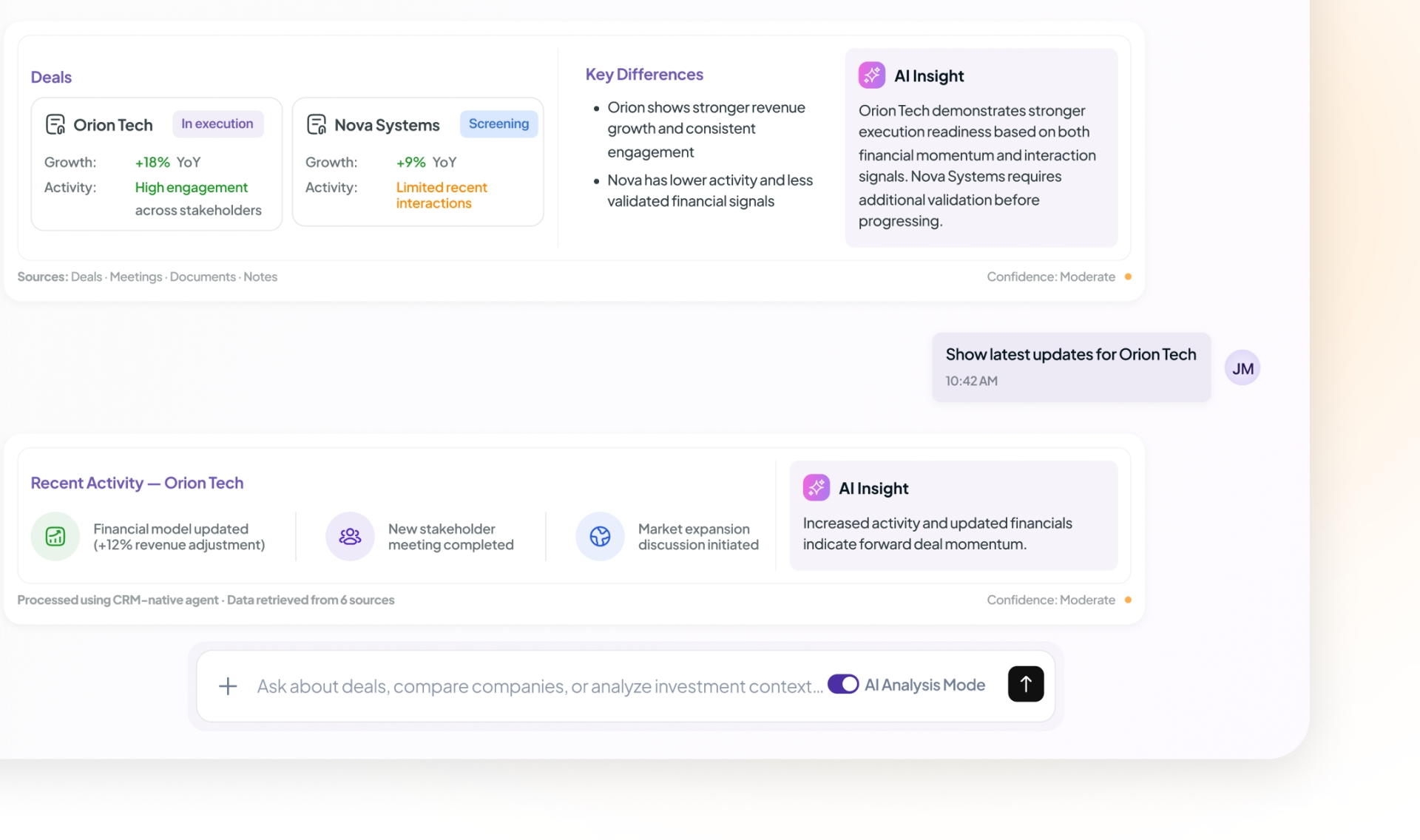 Instant analytical answers inside the investment reporting platform